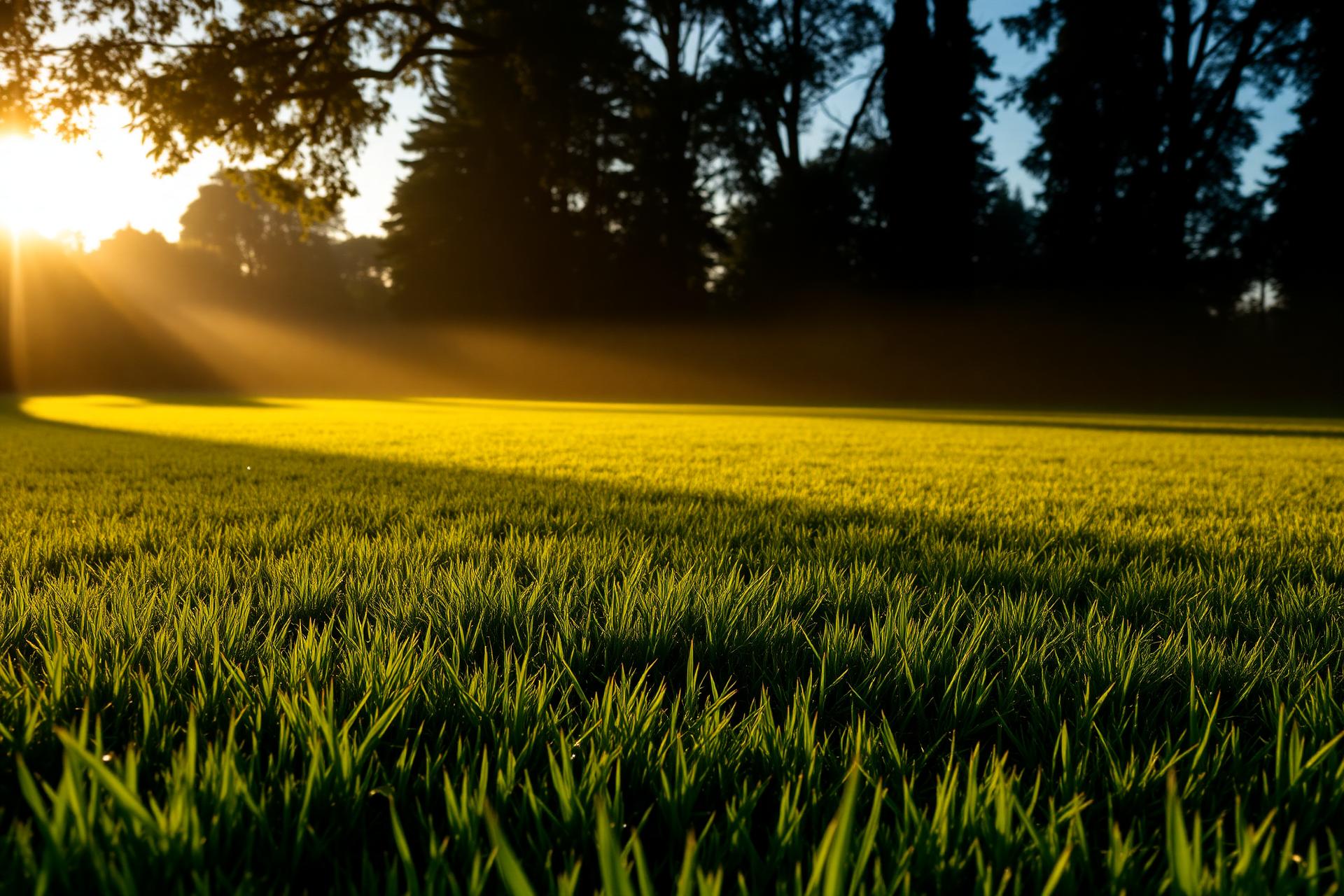 Manicured lawn at golden hour